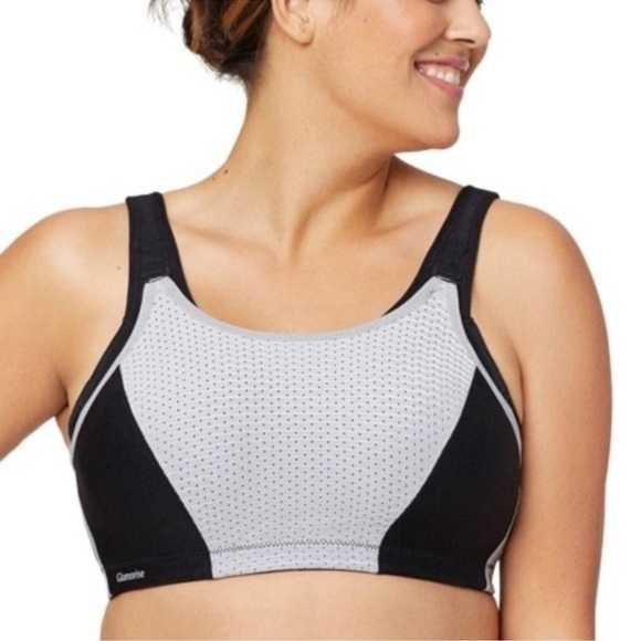 Glamorise Womens Sports Bra 42D Grey Black High Support Wireless Double Layer - Picture 1 of 12